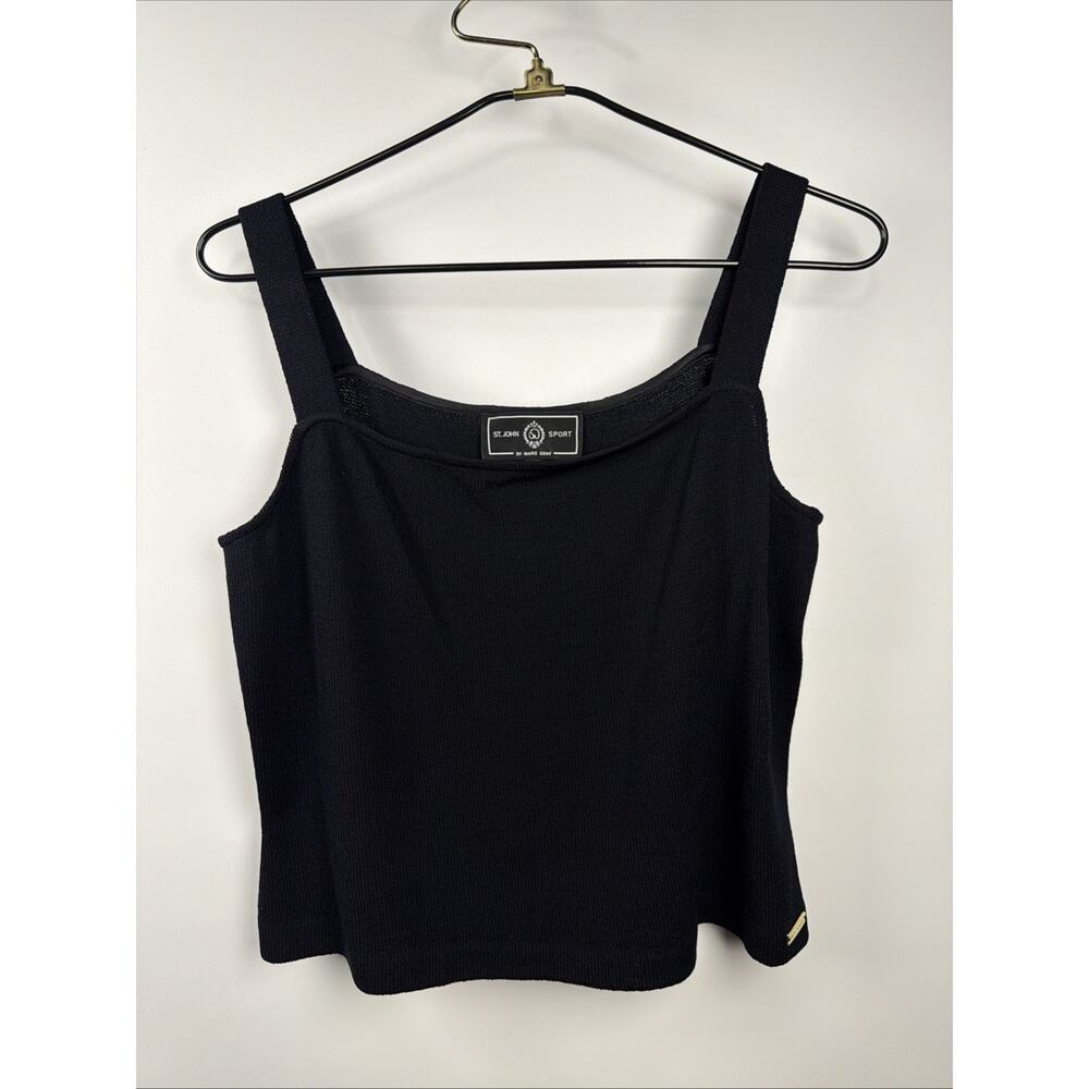 ST JOHN Caviar Sz M Black Tank Scoop Neck Santana Knit Luxe Staple Essential
